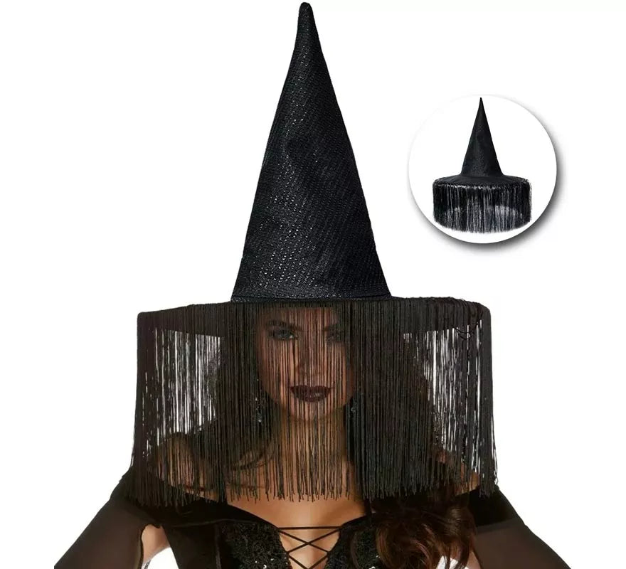 Sombrero de Bruja negro con Flecos