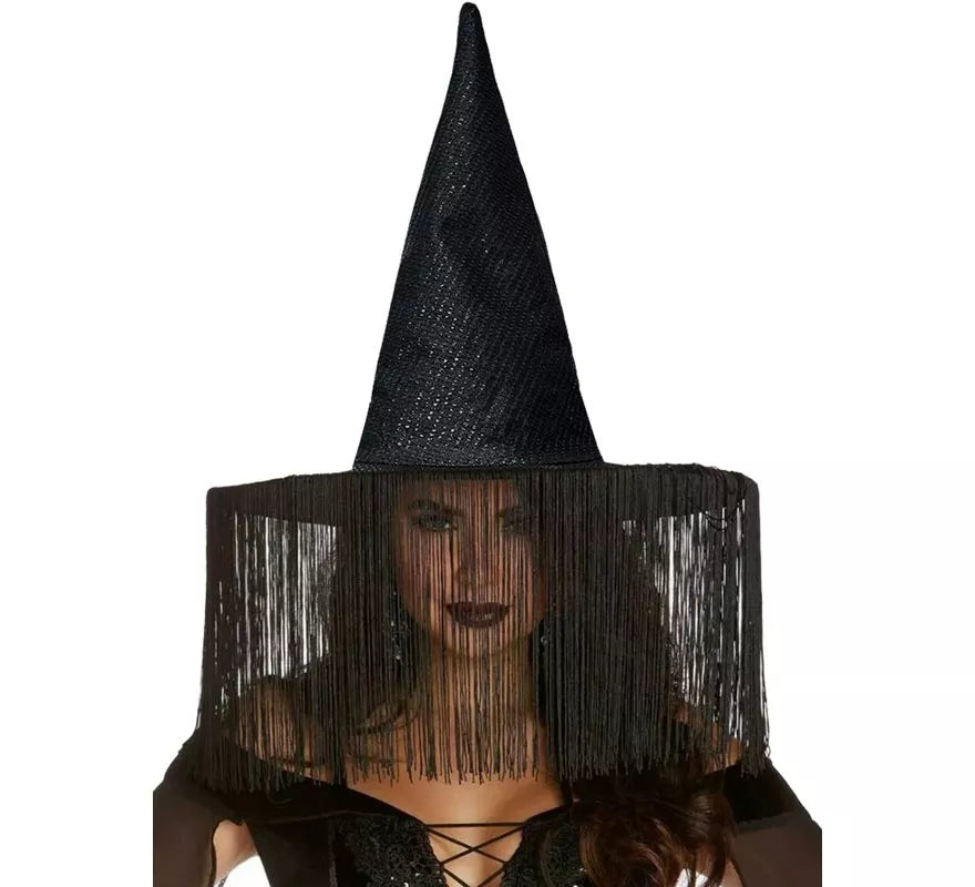Sombrero de Bruja negro con Flecos
