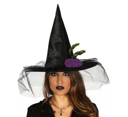 Sombrero de Bruja Negro con Velo