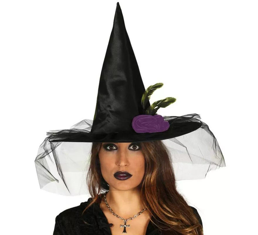 Sombrero de Bruja Negro con Velo