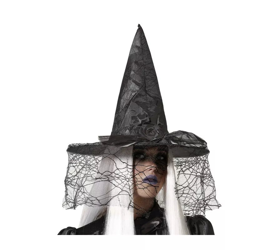 Translation missing: en.Sombrero de Bruja Negro con Velo de 41x34 cm
