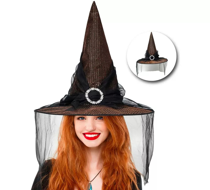 Sombrero de Bruja oro Hebilla con Tul