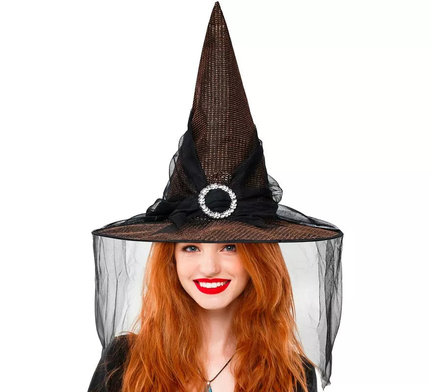 Sombrero de Bruja oro Hebilla con Tul