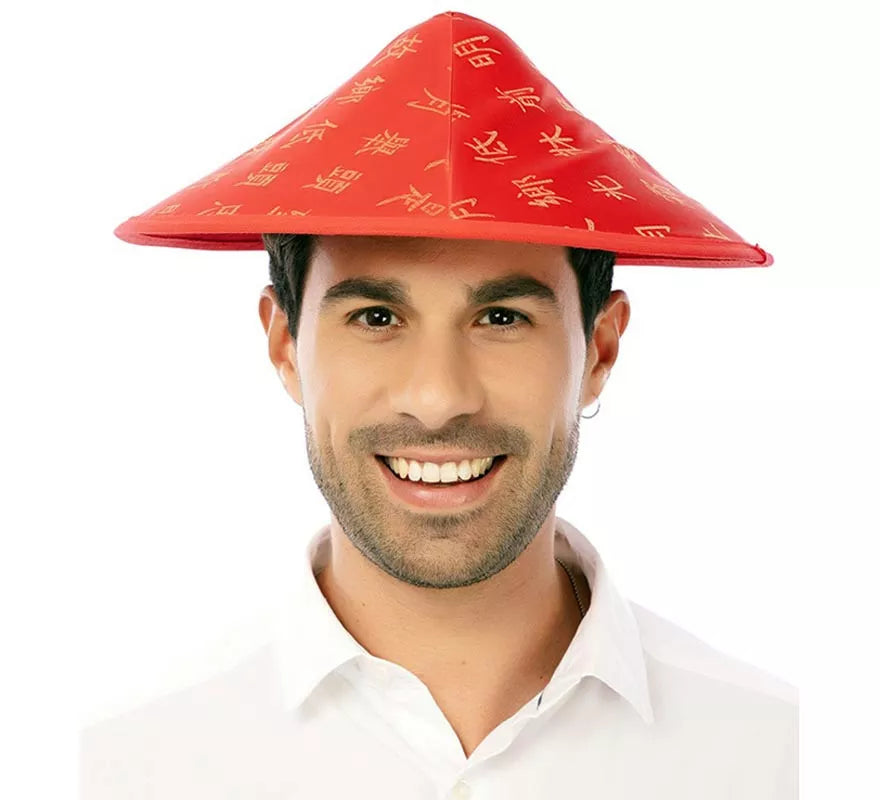 Translation missing: en.Sombrero de Chino rojo estampado adulto de 32 cm