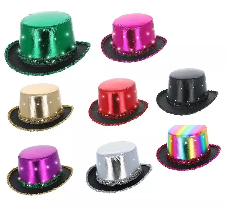 Translation missing: en.Sombrero de Copa Metálico con luz Led en varios colores adulto
