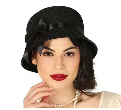 Sombrero de Dama Años 20 Negro con Lazo