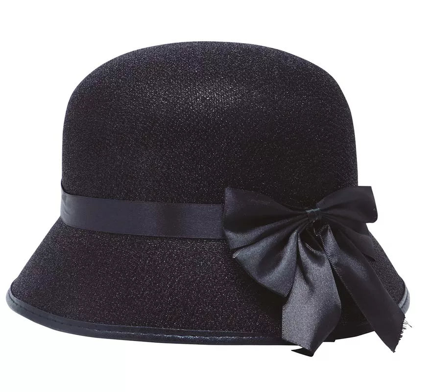 Sombrero de Dama Años 20 Negro con Lazo