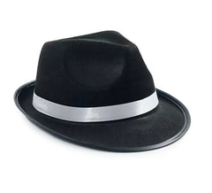 Black Gangster Hat with White Ribbon