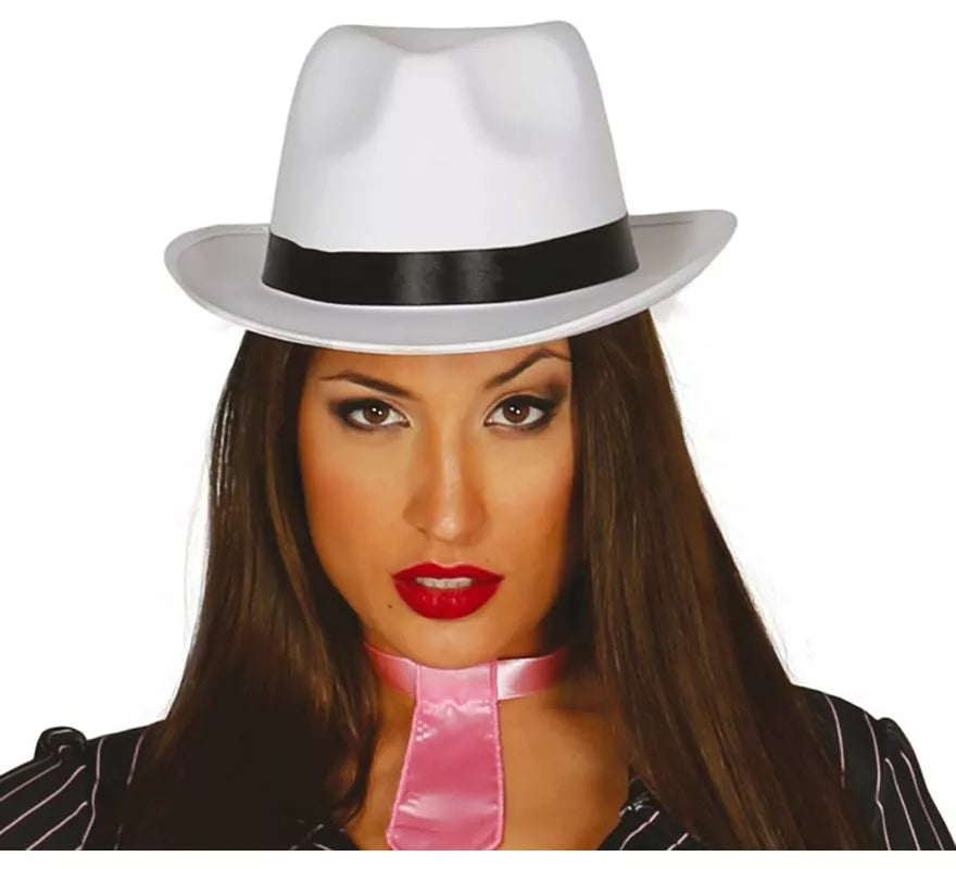 Translation missing: en.Sombrero de Gánster blanco con banda negra
