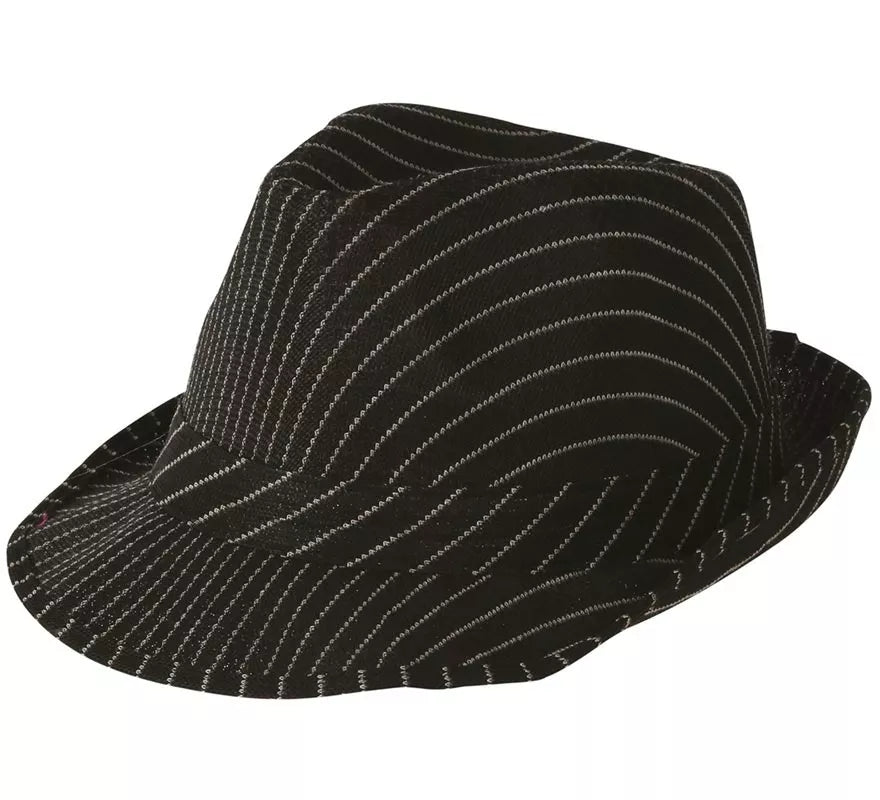 Sombrero de Gánster negro a rayas blancas