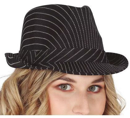 Sombrero de Gánster negro a rayas blancas
