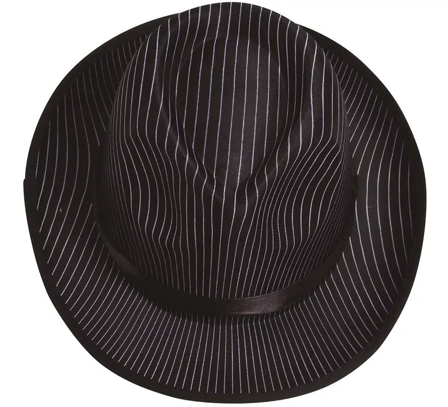 Sombrero de Gánster negro a rayas blancas con banda negra