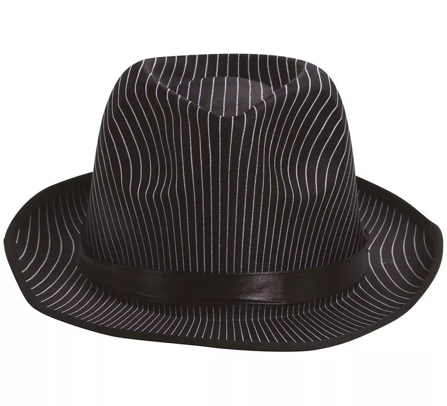 Translation missing: en.Sombrero de Gánster negro a rayas blancas con banda negra