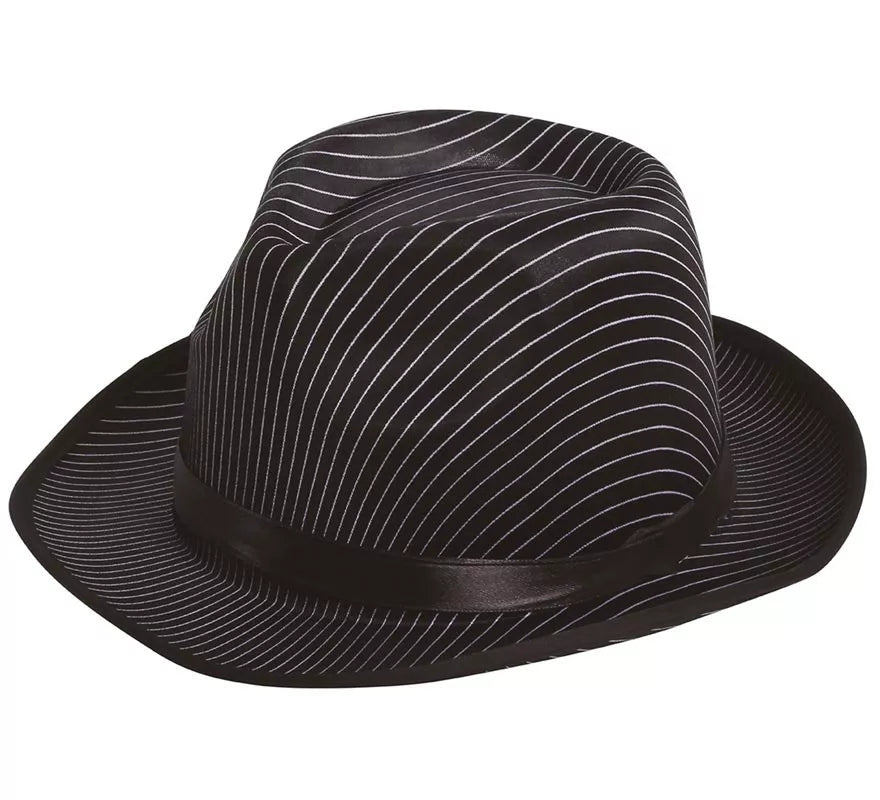 Translation missing: en.Sombrero de Gánster negro a rayas blancas con banda negra