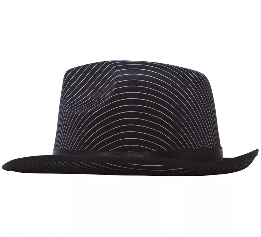 Sombrero de Gánster negro a rayas blancas con banda negra