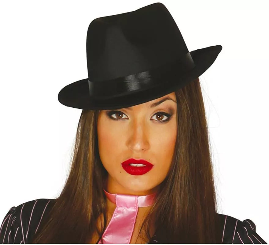 Sombrero de Gánster negro con banda negra