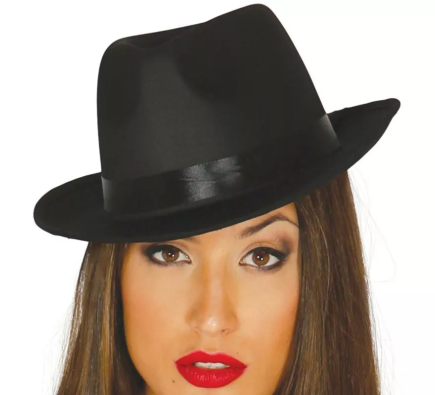 Sombrero de Gánster negro con banda negra
