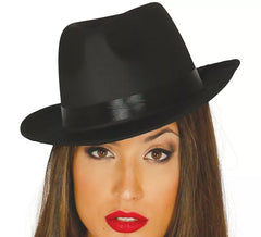 Black Gangster Hat with Black Band
