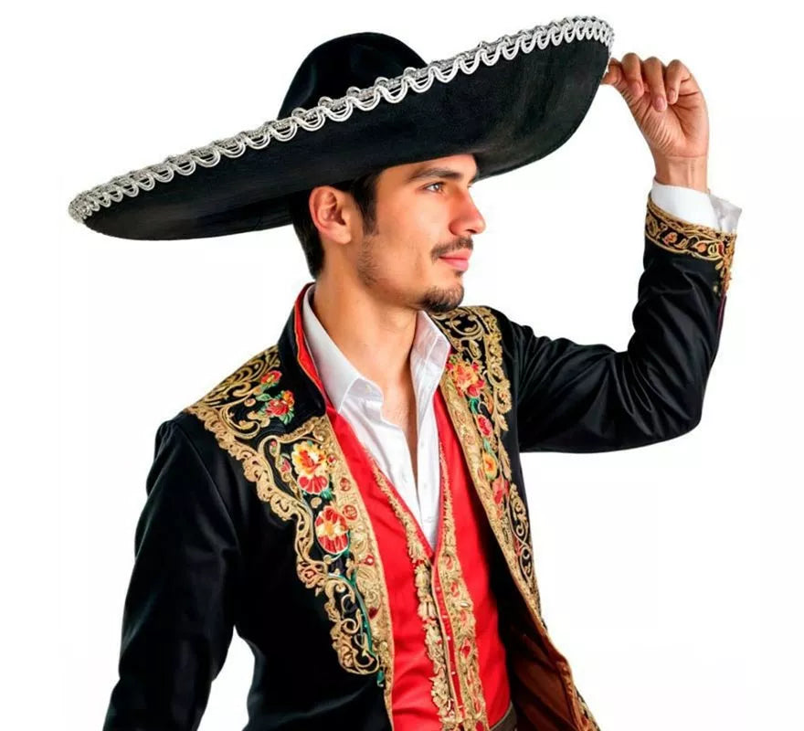 Sombrero de Mariachi negro con borde gris