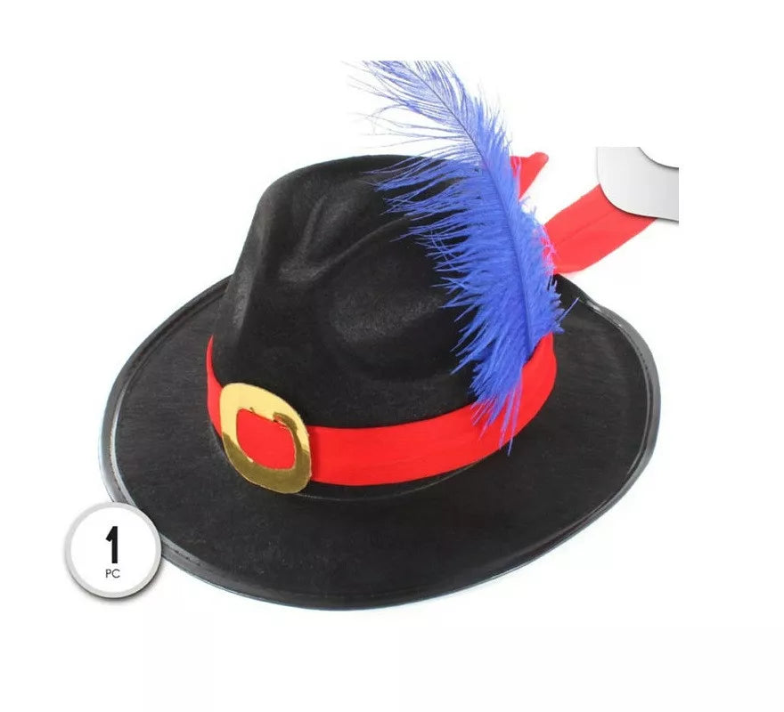 Translation missing: en.Sombrero de Mosquetero con pluma azul infantil
