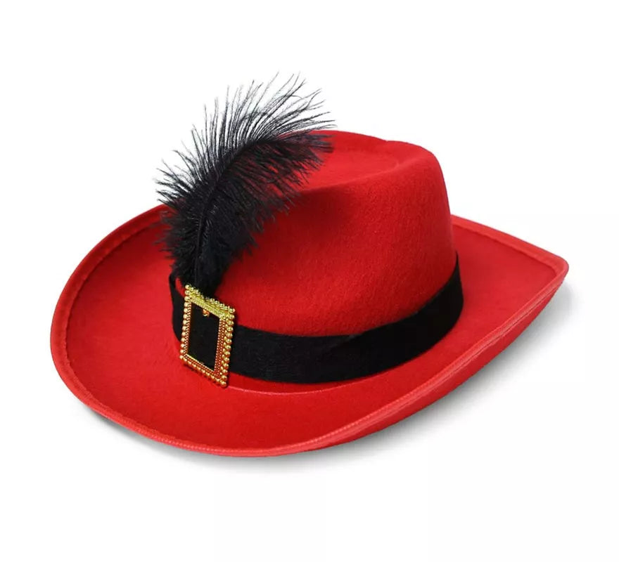Translation missing: en.Sombrero de Mosquetero rojo con pluma infantil
