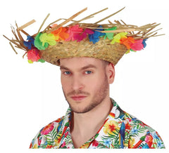 Straw Hat with Tropical Flowers