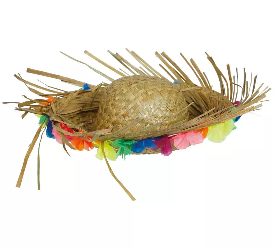 Sombrero de Paja con Flores tropical