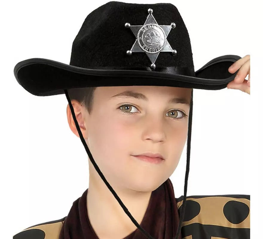 Translation missing: en.Sombrero de Sheriff negro con estrella infantil