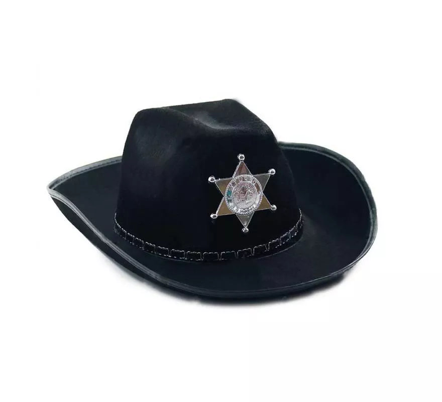 Translation missing: en.Sombrero de Sheriff negro con placa adulto