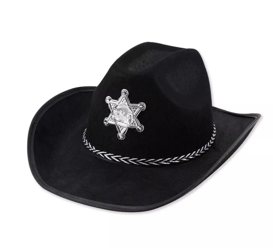 Translation missing: en.Sombrero de Sheriff negro con placa adulto