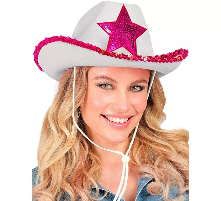 Translation missing: en.Sombrero de Vaquera blanco con Lentejuelas rosa