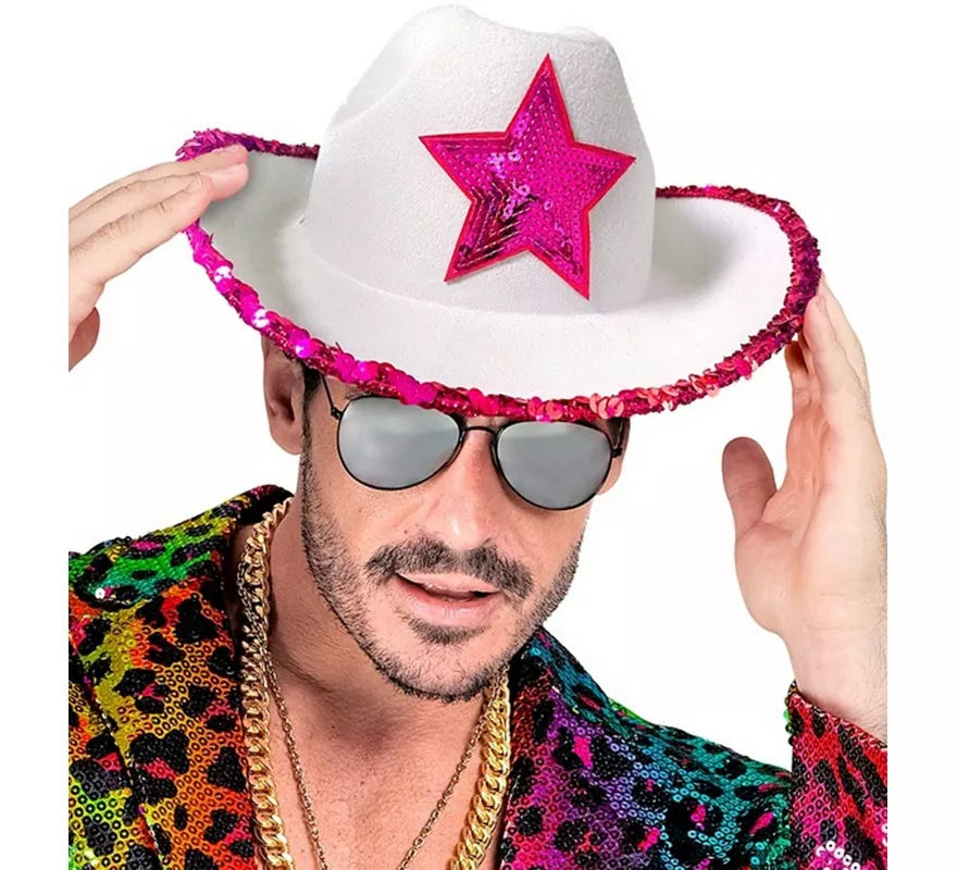 Translation missing: en.Sombrero de Vaquera blanco con Lentejuelas rosa