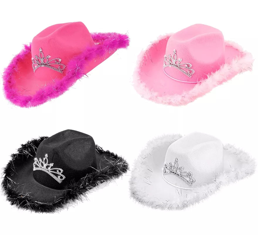 Translation missing: en.Sombrero de Vaquera con Tiara y Borde de Plumas en varios colores