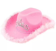 Cowgirl Hat with Tiara and Feather Trim in Various Colors