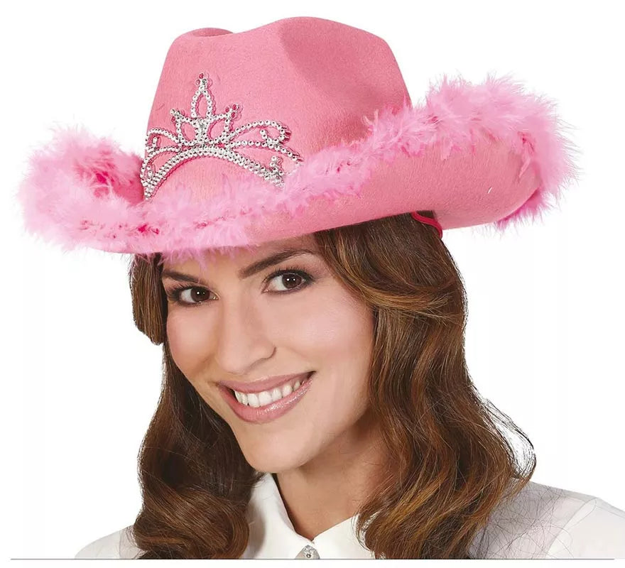 Sombrero de Vaquera Rosa con Boa