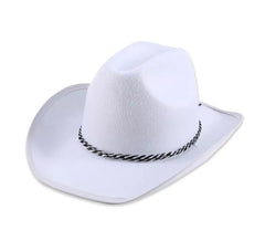 White cowboy hat with black cord for adults