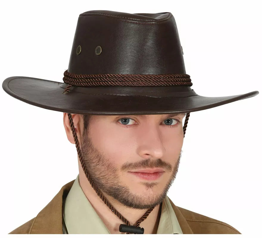Sombrero de Vaquero Marrón de Piel Simulada