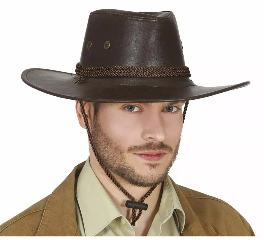 Sombrero de Vaquero Marrón de Piel Simulada