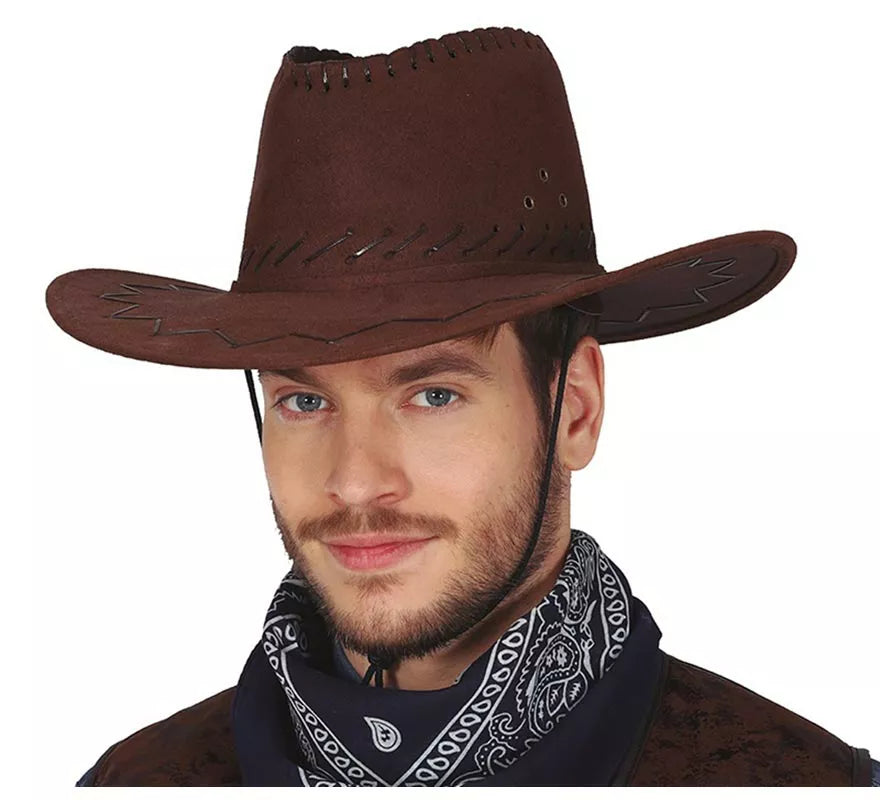 Sombrero de Vaquero Marrón Oscuro Símil Piel