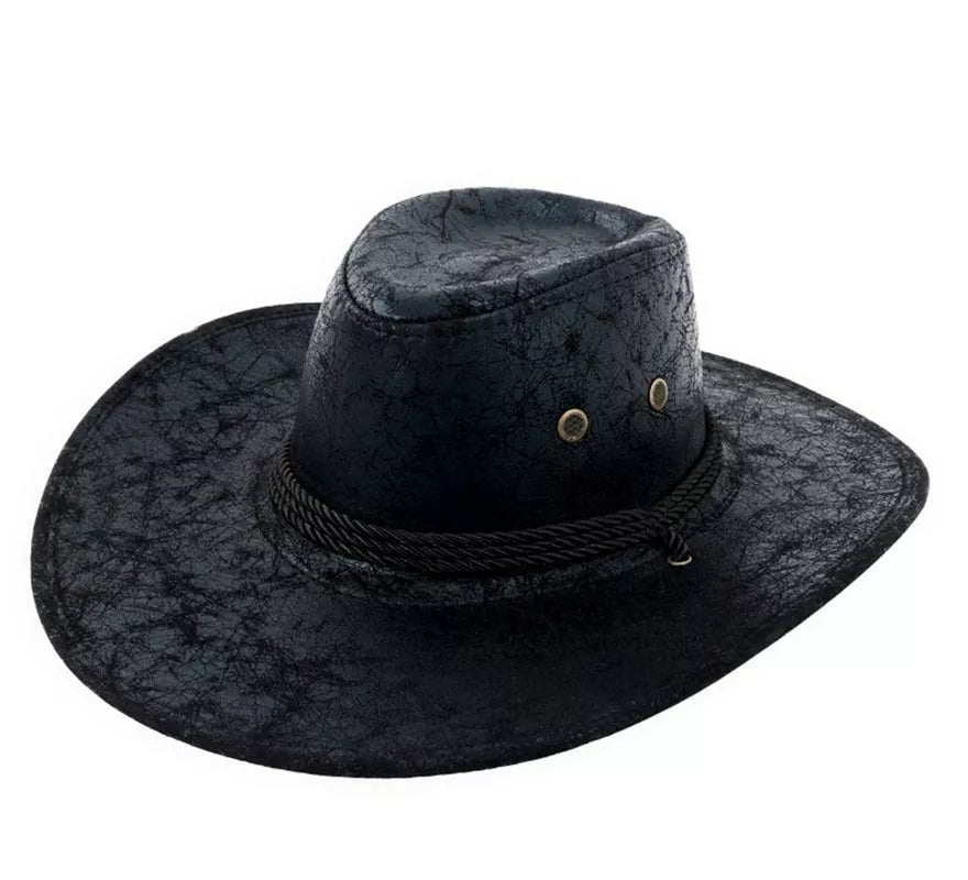 Translation missing: en.Sombrero de Vaquero negro texturizado con cordón adulto