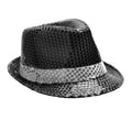 Sombrero Gánster de lentejuelas negro con banda blanca