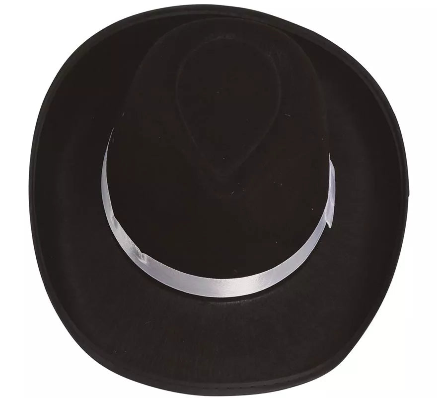 Sombrero Gánster negro con cinta blanca