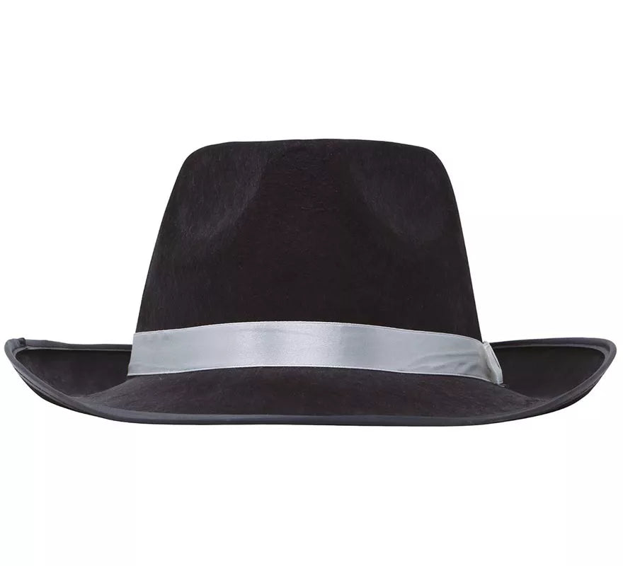 Sombrero Gánster negro con cinta blanca