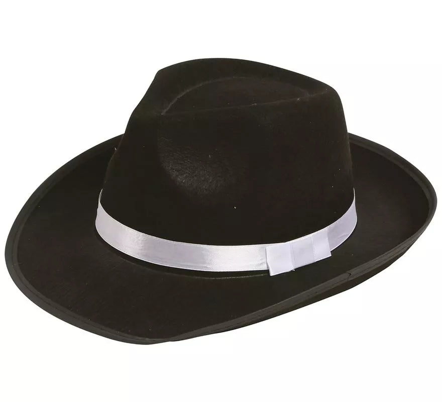 Translation missing: en.Sombrero Gánster negro con cinta blanca
