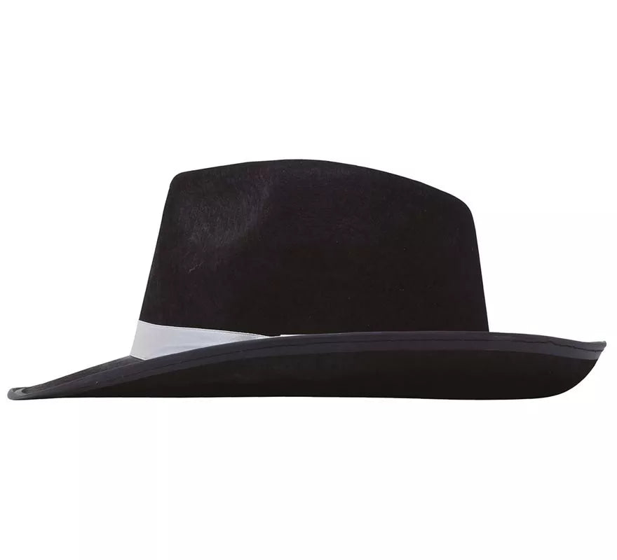 Translation missing: en.Sombrero Gánster negro con cinta blanca