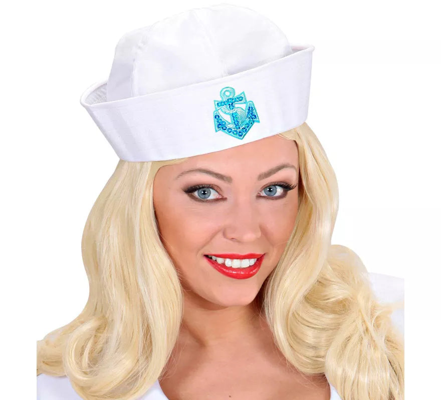 Sombrero Marinero Blanco con Ancla de Lentejuelas