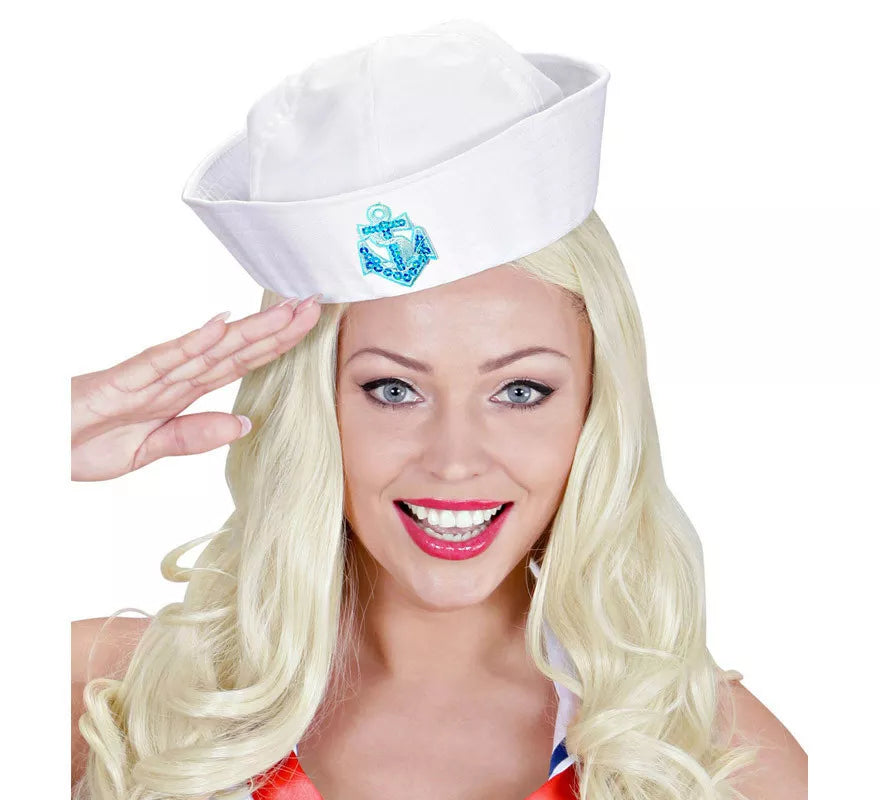 Sombrero Marinero Blanco con Ancla de Lentejuelas