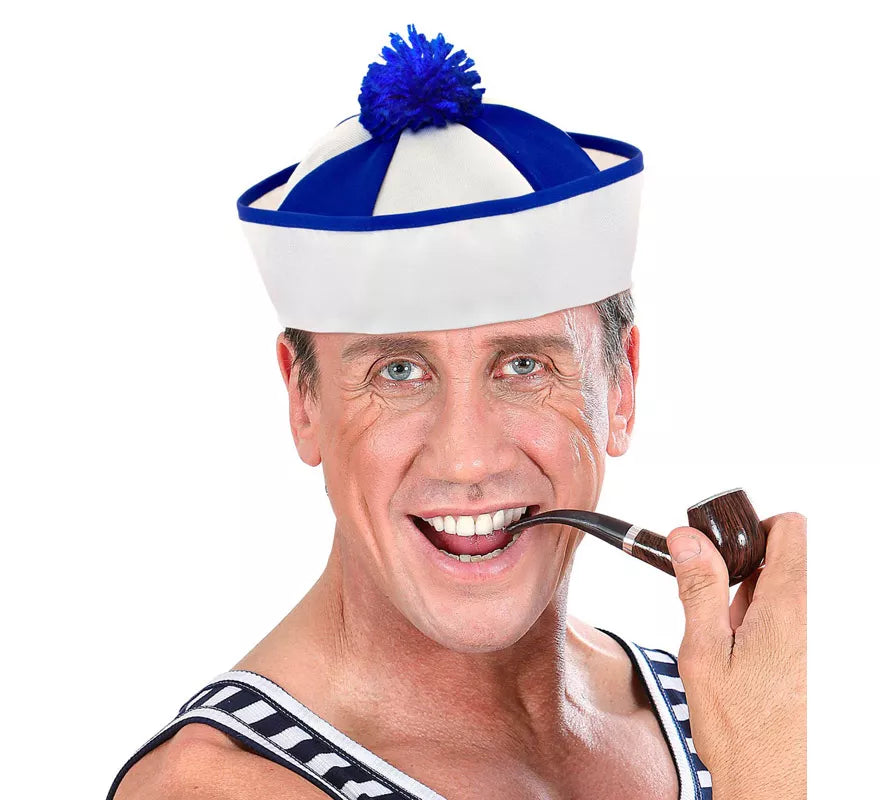 Sombrero Marinero con Franjas y Borla Azul
