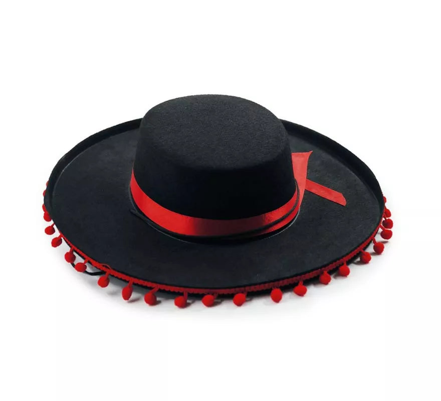 Translation missing: en.Sombrero Mexicano negro con bolas rojas para adulto