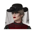 Sombrero Negro con Velo y Rosa